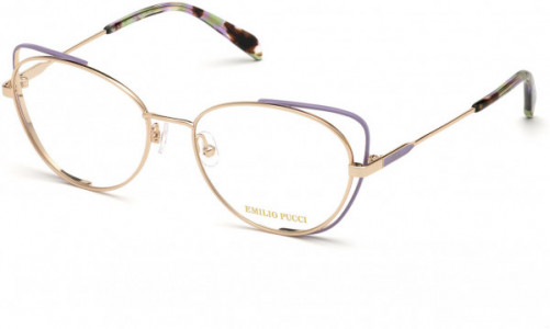 Emilio Pucci EP5141 Eyeglasses, 028 - Shiny Rose Gold, Lilac Enamel Details, Shiny Colored Havana Tips