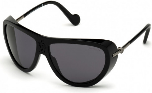 Moncler ML0128 Sunglasses, 01D - Shiny Black W. Gunmetal Temples/ Polarized Smoke Lenses
