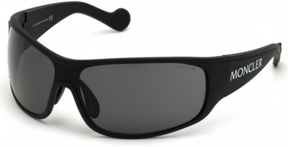 Moncler ML0129 Sunglasses, 02D - Matte Black W. White Logo/ Polarized Smoke Lenses - Fw19 Adv. Style