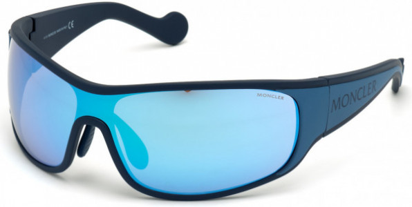Moncler ML0129 Sunglasses, 92X - Matte Dk. Blue & Royal Blue W. Black Logo/ Grey Lenses W. Blue Mirror