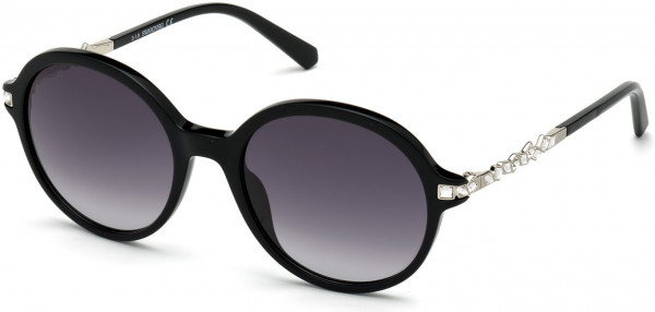 Swarovski SK0264 Sunglasses, 01B - Shiny Black / Gradient Smoke Lenses