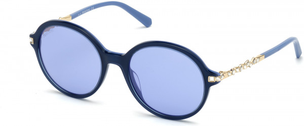 Swarovski SK0264 Sunglasses, 90V - Shiny Blue / Blue Lenses