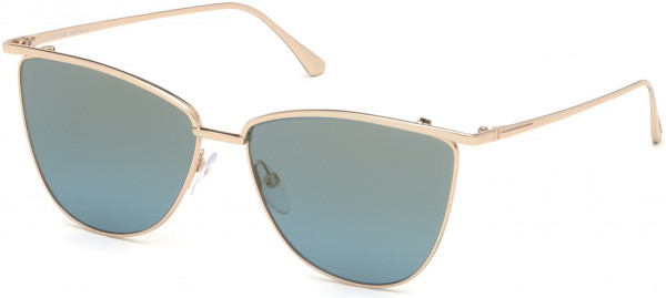 Tom Ford FT0684 Veronica Sunglasses, 28W - Shiny Rose Gold/ Blue W. Gradient Gold Flash