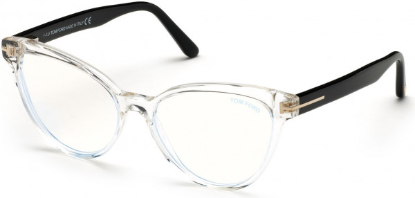 Tom Ford FT5639-B Eyeglasses, 026 - Shiny Crystal W. Black Temples/  Blue Block Lenses
