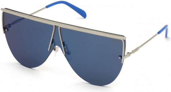 Emilio Pucci EP0139 Sunglasses, 16X - Shiny Palladium, Electric Blue Tips/ Blue Flash Lens