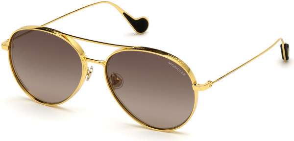 Moncler ML0121 Sunglasses, 30V - Shiny Endura Gold, Black Temple Tips/ Gradient Grey Lenses