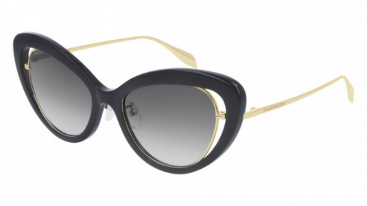 Alexander McQueen AM0223S Sunglasses, 001 - BLACK with SHINY temples and GREY lenses