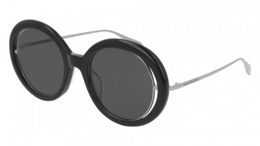 Alexander McQueen AM0224S Sunglasses, 001 - BLACK with RUTHENIUM temples and GREY lenses