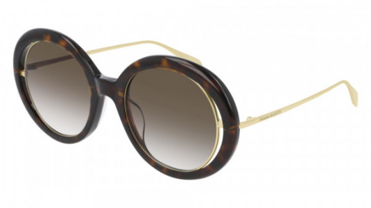 Alexander McQueen AM0224S Sunglasses, 002 - HAVANA with GOLD temples and BROWN lenses