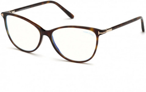 Tom Ford FT5616-F-B Eyeglasses, 052 - Shiny Classic Dk. Havana W. Shiny Rose Gold Details/ Blue Block Lenses