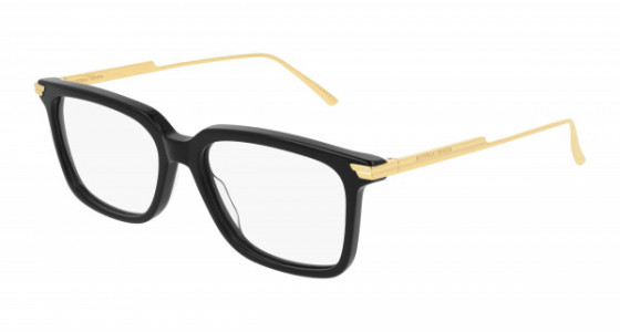Bottega Veneta BV1009O Eyeglasses, 001 - BLACK with GOLD temples and TRANSPARENT lenses