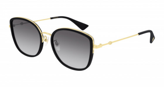 Gucci GG0606SK Sunglasses, 001 - BLACK with GOLD temples and GREY lenses