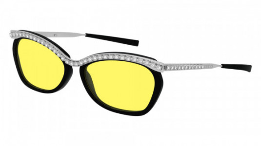 Gucci GG0617S Sunglasses, 003 - BLACK with SILVER temples and YELLOW lenses