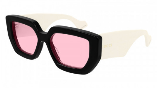 Gucci GG0630S Sunglasses, 003 - BLACK with IVORY temples and PINK lenses