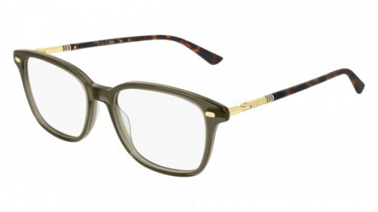 Gucci GG0520O Eyeglasses, 004 - GREEN with GOLD temples and TRANSPARENT lenses