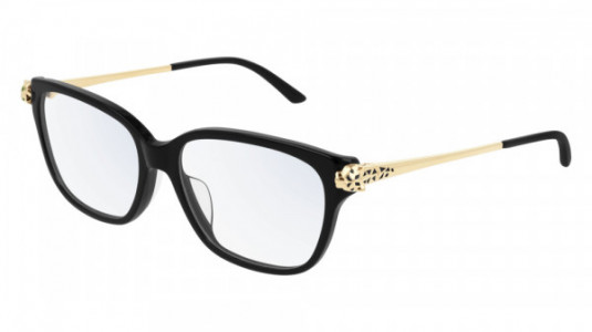 Cartier CT0210OA Eyeglasses, 001 - BLACK with GOLD temples and TRANSPARENT lenses