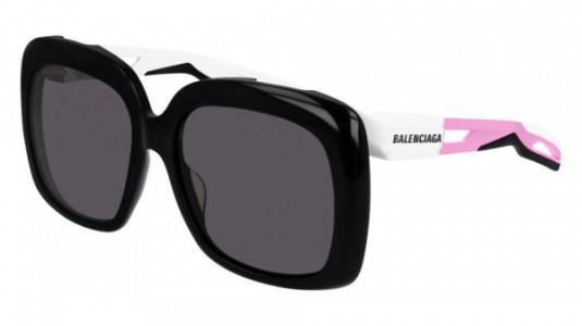 Balenciaga BB0054SA Sunglasses, 005 - BLACK with PINK temples and GREY lenses
