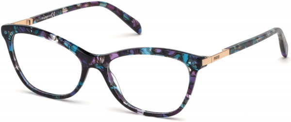 Emilio Pucci EP5121 Eyeglasses, 092 - Shiny Blue & Purple Havana, Shiny Rose Gold Metal Temple Detail
