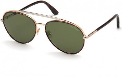 Tom Ford FT0748 Sunglasses, 52N - Shiny Rose Gold W. Palladium Bridge/ Green Lenses