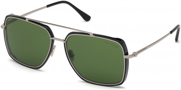 Tom Ford FT0750 Sunglasses, 01N - Shiny Light Ruthenium/ Shiny Black Temple Tips/ Green Lenses