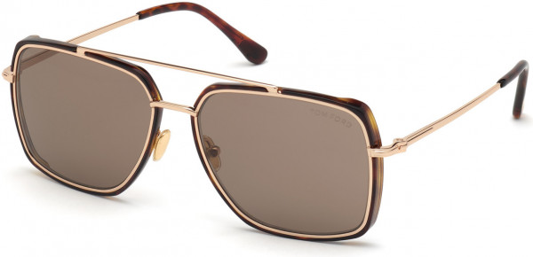 Tom Ford FT0750 Sunglasses, 52J - Shiny Rose Gold/ Classic Dk. Havana Temple Tips/ Roviex Lenses