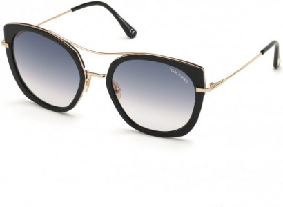 Tom Ford FT0760-F Sunglasses, 01B - Shiny Black Acetate W. Shiny Rose Gold/ Gradient Smoke Lenses