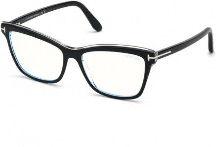 Tom Ford FT5619-B Eyeglasses, 001 - Shiny Black & Crystal/ Blue Block Lenses
