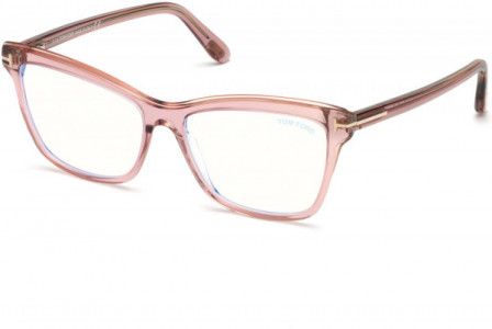 Tom Ford FT5619-B Eyeglasses, 072 - Shiny Transparent Lilac, Pink, & Grey/ Blue Block Lenses