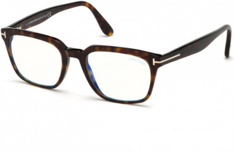 Tom Ford FT5626-B Eyeglasses, 052 - Shiny Classic Dark Havana/ Blue Block Lenses