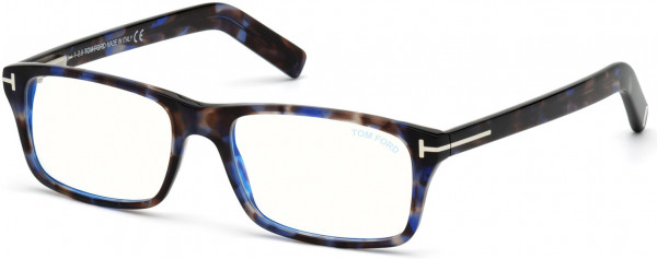 Tom Ford FT5663-B Eyeglasses, 056 - Shiny Blue Havana/ Blue Block Lenses