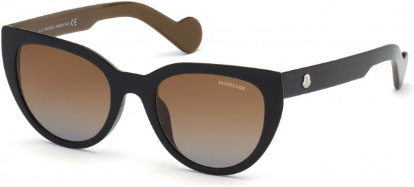 Moncler ML0076 Sunglasses, 05F - Shiny Black & Bronze / Gradient Brown-To-Grey Lenses