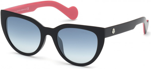 Moncler ML0076 Sunglasses, 05W - Shiny Black & Velvet Pink / Grad. Blue Lenses W. Silver Flash