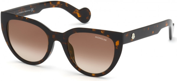 Moncler ML0076 Sunglasses, 52G - Shiny Dark Havana / Gradient Brown Lenses W. Gold Flash