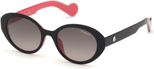 Moncler ML0077 Sunglasses, 05B - Shiny Black & Velvet Pink / Smoke Lenses