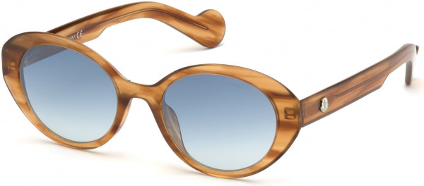 Moncler ML0077 Sunglasses, 47W - Shiny Striped Light Brown / Gradient Blue Lenses W. Silver Flash