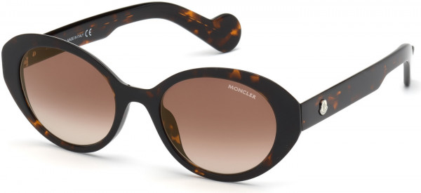 Moncler ML0077 Sunglasses, 52G - Shiny Dark Havana / Gradient Brown Lenses W. Gold Flash