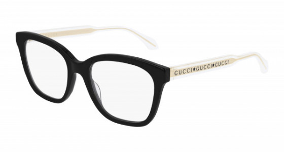 Gucci GG0566O Eyeglasses, 001 - BLACK with CRYSTAL temples and TRANSPARENT lenses