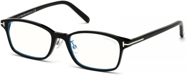 Tom Ford FT5647-D-B Eyeglasses, 001 - Shiny Black/ Blue Block Lenses