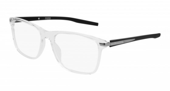 Puma PU0258O Eyeglasses, 004 - CRYSTAL with BLACK temples and TRANSPARENT lenses