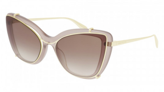 Alexander McQueen AM0261S Sunglasses, 003 - NUDE with GOLD temples and BROWN lenses