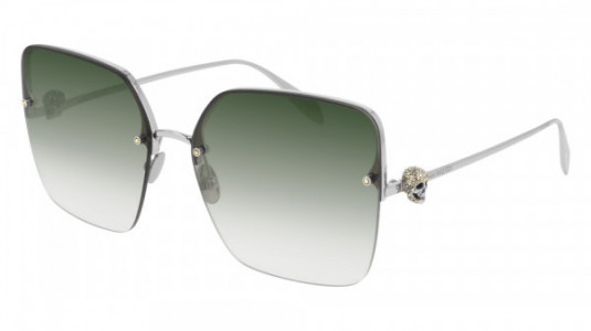 Alexander McQueen AM0271S Sunglasses, 003 - SILVER with GREEN lenses