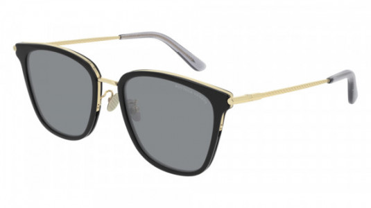 Bottega Veneta BV0261SK Sunglasses, 002 - BLACK with GOLD temples and GREY lenses