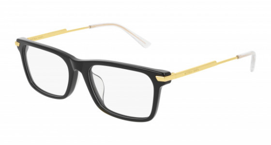 Bottega Veneta BV1040OA Eyeglasses, 001 - BLACK with GOLD temples and TRANSPARENT lenses