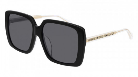 Gucci GG0567SA Sunglasses, 001 - BLACK with CRYSTAL temples and GREY lenses