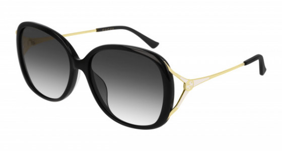 Gucci GG0649SK Sunglasses, 001 - BLACK with GOLD temples and GREY lenses