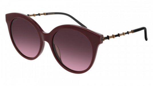 Gucci GG0653S Sunglasses, 003 - BURGUNDY with GOLD temples and VIOLET lenses