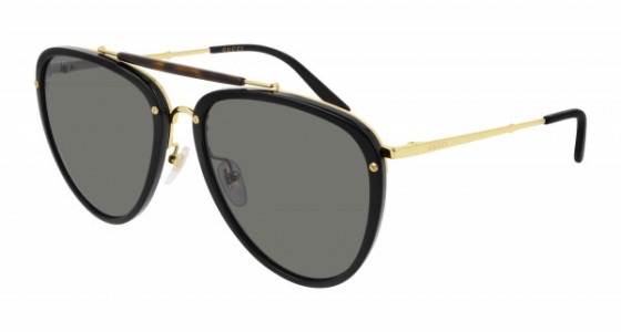 Gucci GG0672S Sunglasses, 001 - BLACK with GOLD temples and GREY lenses