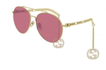 Gucci GG0725S Sunglasses, 003 - GOLD with RED lenses