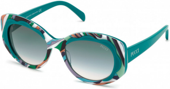 Emilio Pucci EP0136 Sunglasses, 89P - Shiny Blue-Green W. Burle Print Front/ Grad. Turquoise-To-Sand Lenses