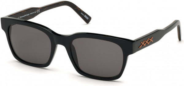 Ermenegildo Zegna EZ0142 Xxx 6 Sunglasses, 01A - Shiny Black, Black & Triple Xxx Vicuna Logo / Grey